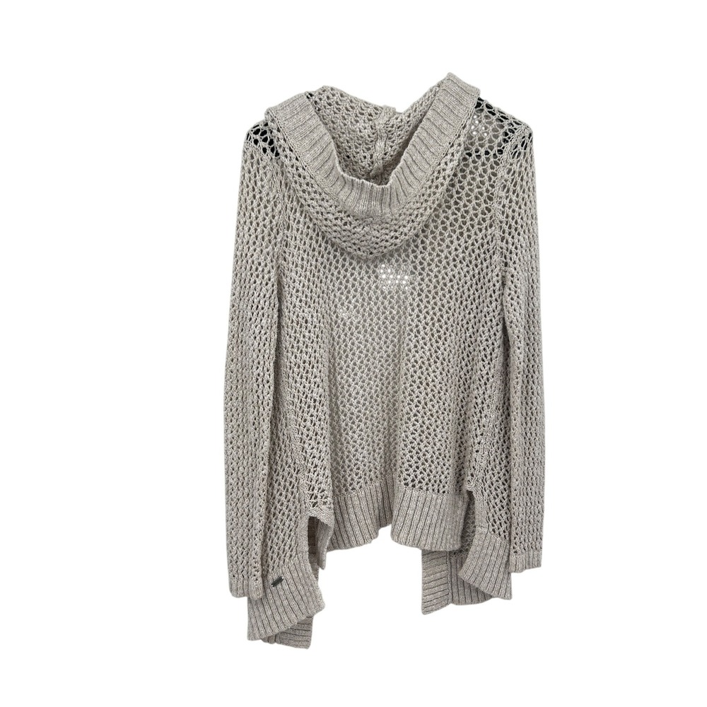 Hollister Y2K Hooded Open Knit Crochet Cardigan Sweater S Oatmeal Beige Boho - Picture 5 of 8